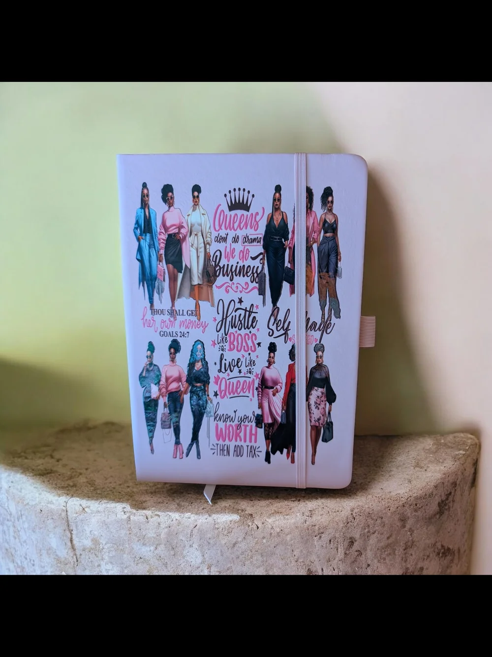 Queens Inspirational Graphic Notebook - Pink & White